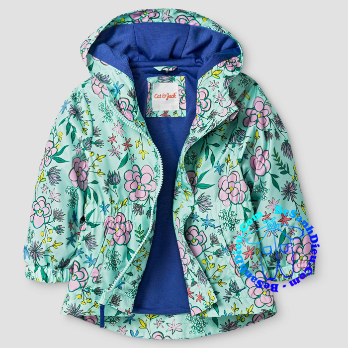 Áo gió cho bé gái hiệu Cat & Jack hàng xuất xịn tuyệt đẹp từ 8kg đến 12kg in hoa xanh