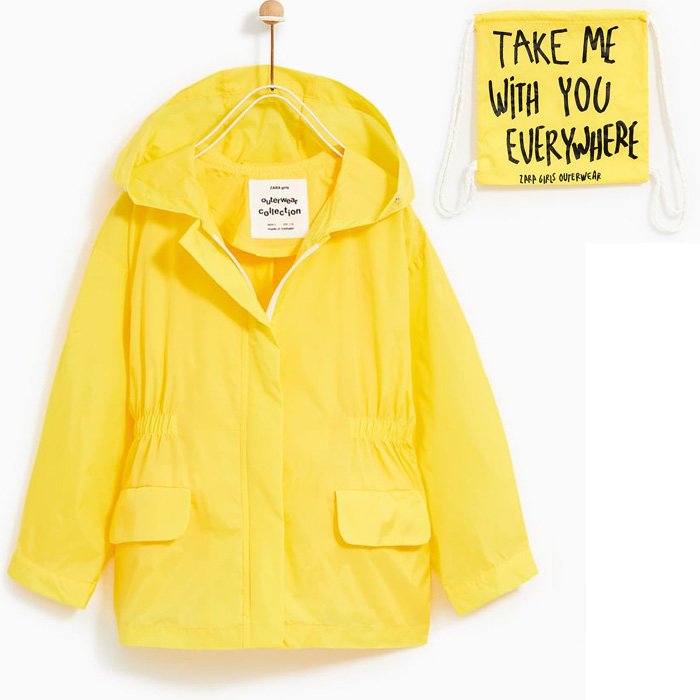 Áo khoác gió kèm túi đựng vô cùng tiện lợi cho bé hiệu Zara hàng xuất xịn cực đẹp từ 32kg đến 38kg màu vàng trơn