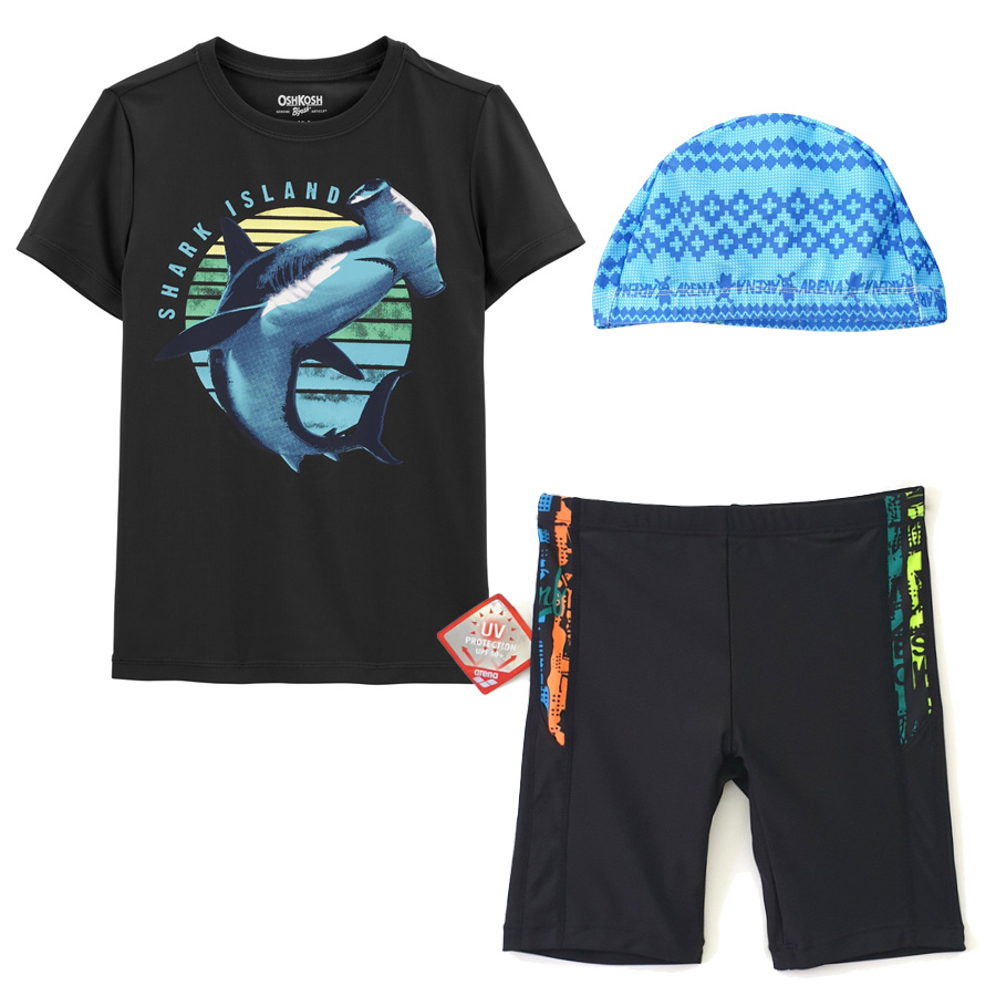 Bộ bơi cho bé trai hàng xuất xịn vải chống nắng UPF 50+ từ 20kg đến 32kg màu xám cá mập