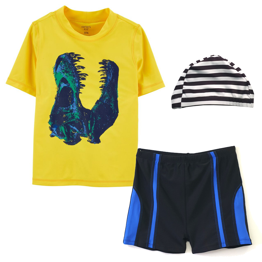 Bộ bơi cho bé trai hàng xuất xịn vải chống nắng UPF 50+ từ 20kg đến 27kg màu vàng khủng long 