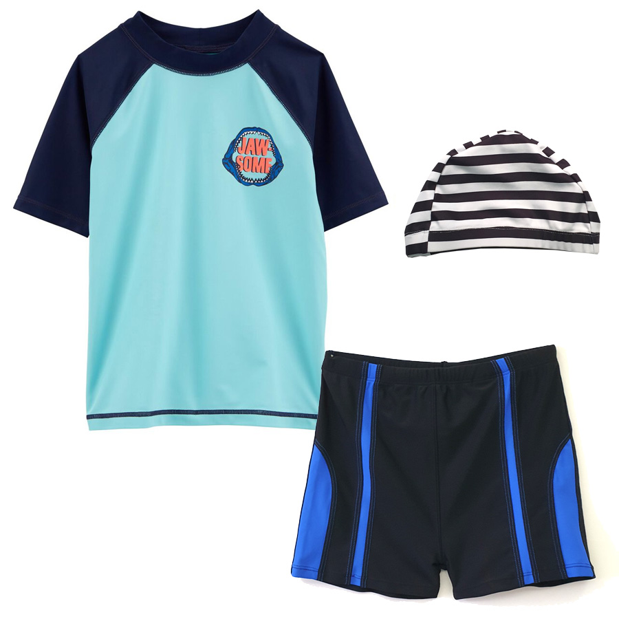 Bộ bơi cho bé trai hàng xuất xịn vải chống nắng UPF 50+ từ 20kg đến 23kg màu xanh