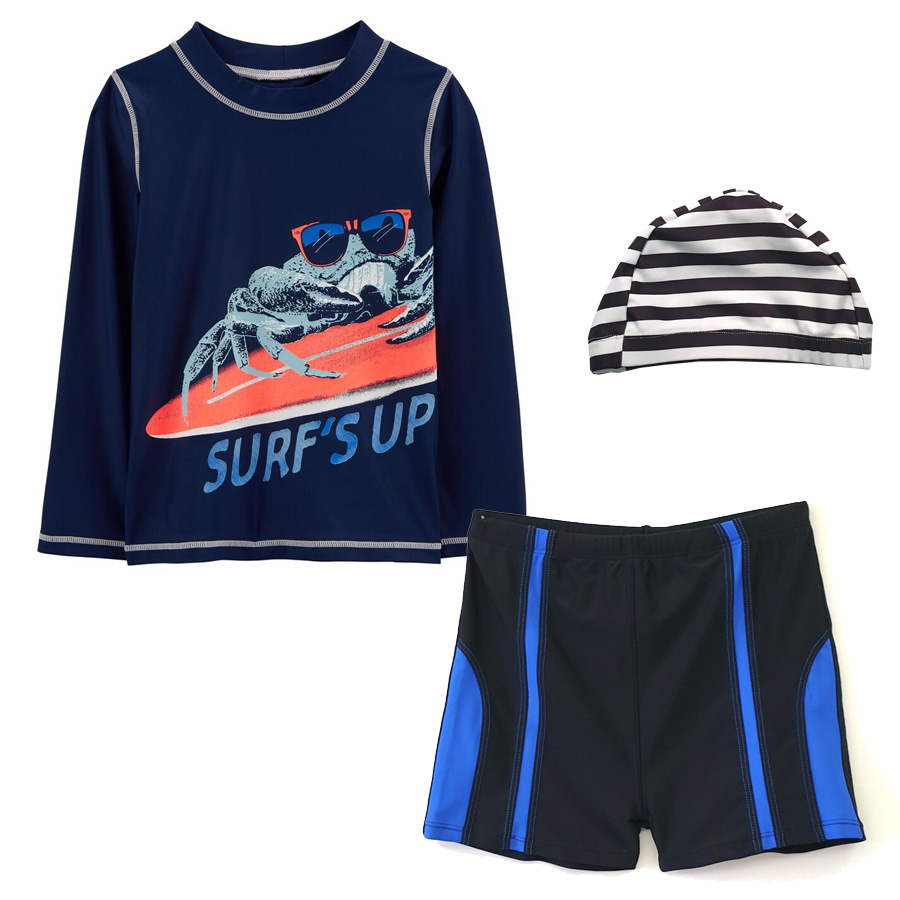 Bộ bơi cho bé trai hàng xuất xịn vải chống nắng UPF 50+ từ 27kg đến 32kg màu xanh đen cua