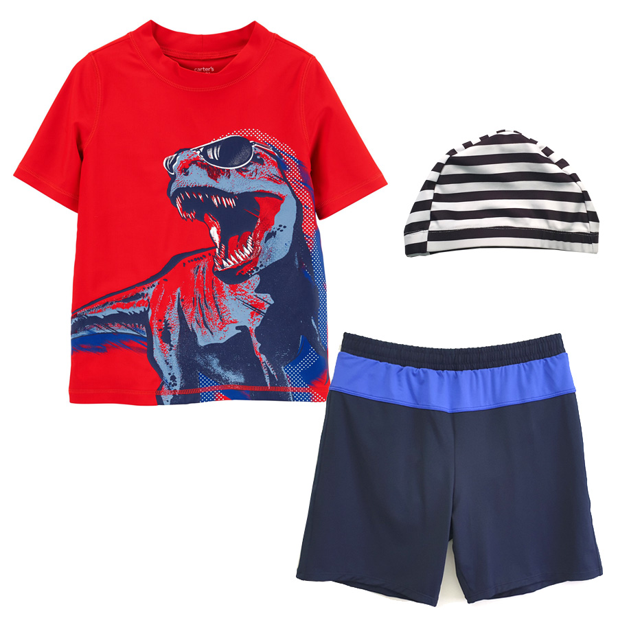 Bộ bơi cho bé trai hàng xuất xịn vải chống nắng UPF 50+ từ 43kg đến 49kg màu đỏ