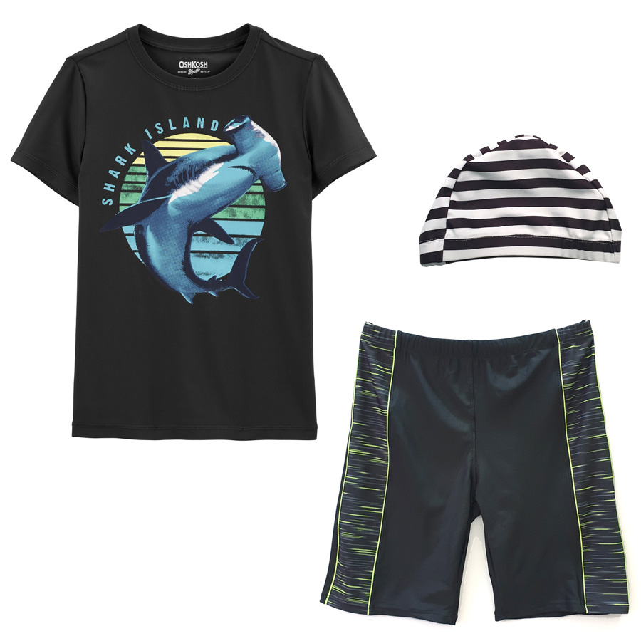 Bộ bơi cho bé trai hàng xuất xịn vải chống nắng UPF 50+ từ 43kg đến 49kg màu xám đen