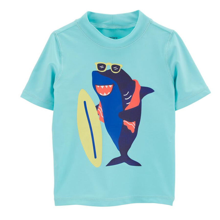 Áo bơi cho bé trai hàng xuất xịn vải chống nắng UPF 50+ từ 14kg đến 16kg màu xanh cá mập