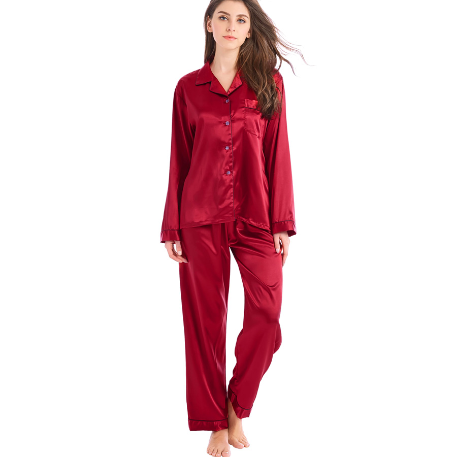 Đồ bộ pyjama lụa satin hàng xuất xịn chất vải tuyệt đẹp từ 42kg đến 55kg màu đỏ