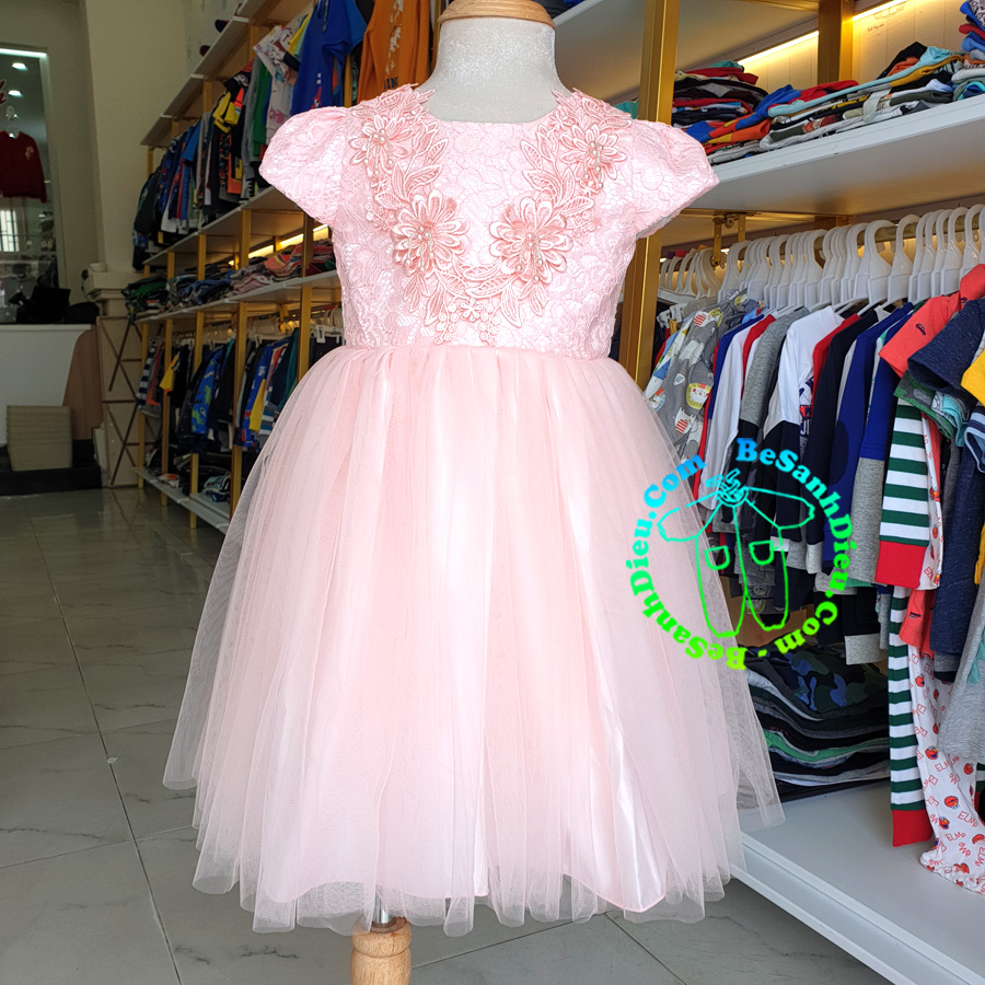Đầm công chúa cho bé hàng thiết kế cao cấp từ 16kg đến 48kg màu hồng cam