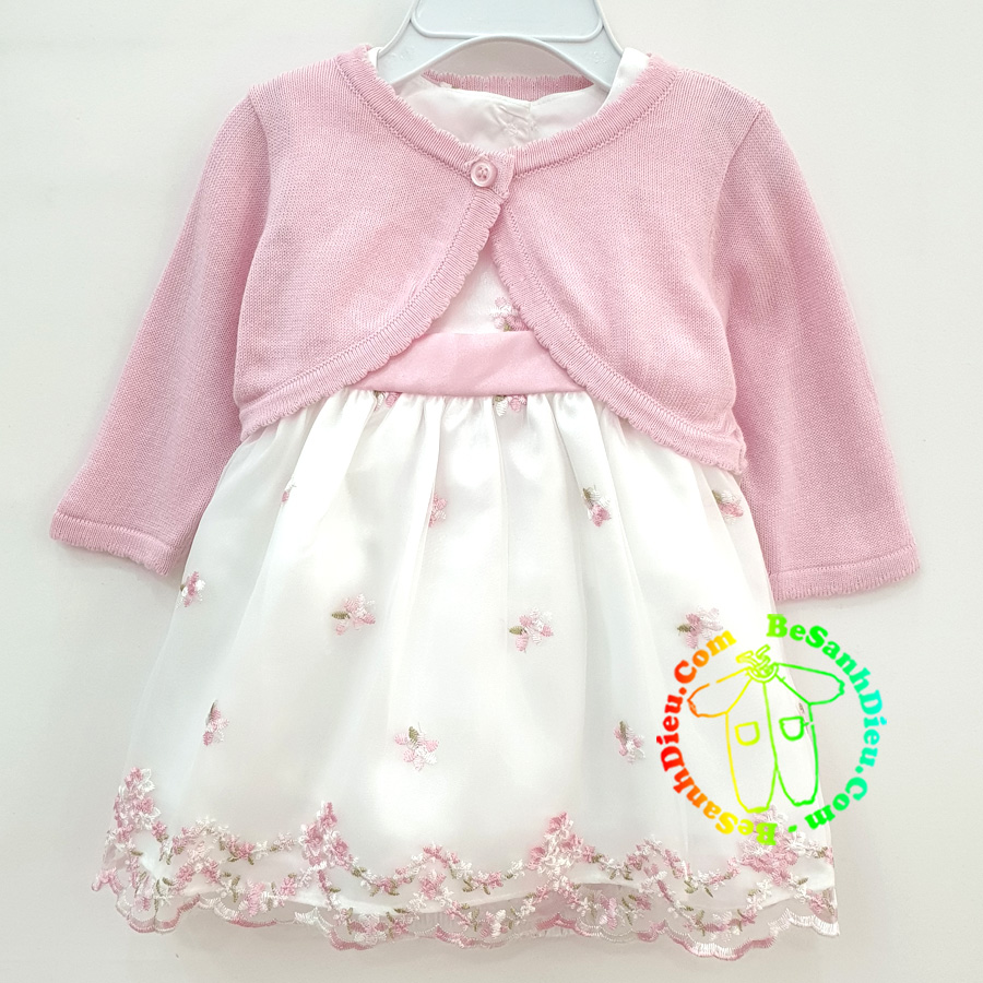 Váy  Đầm Trẻ Em Set đầm kèm áo khoác cho bé sơ sinh hàng TQXK từ 3kg đến  12kg màu hồng áo khoác xanh Pony