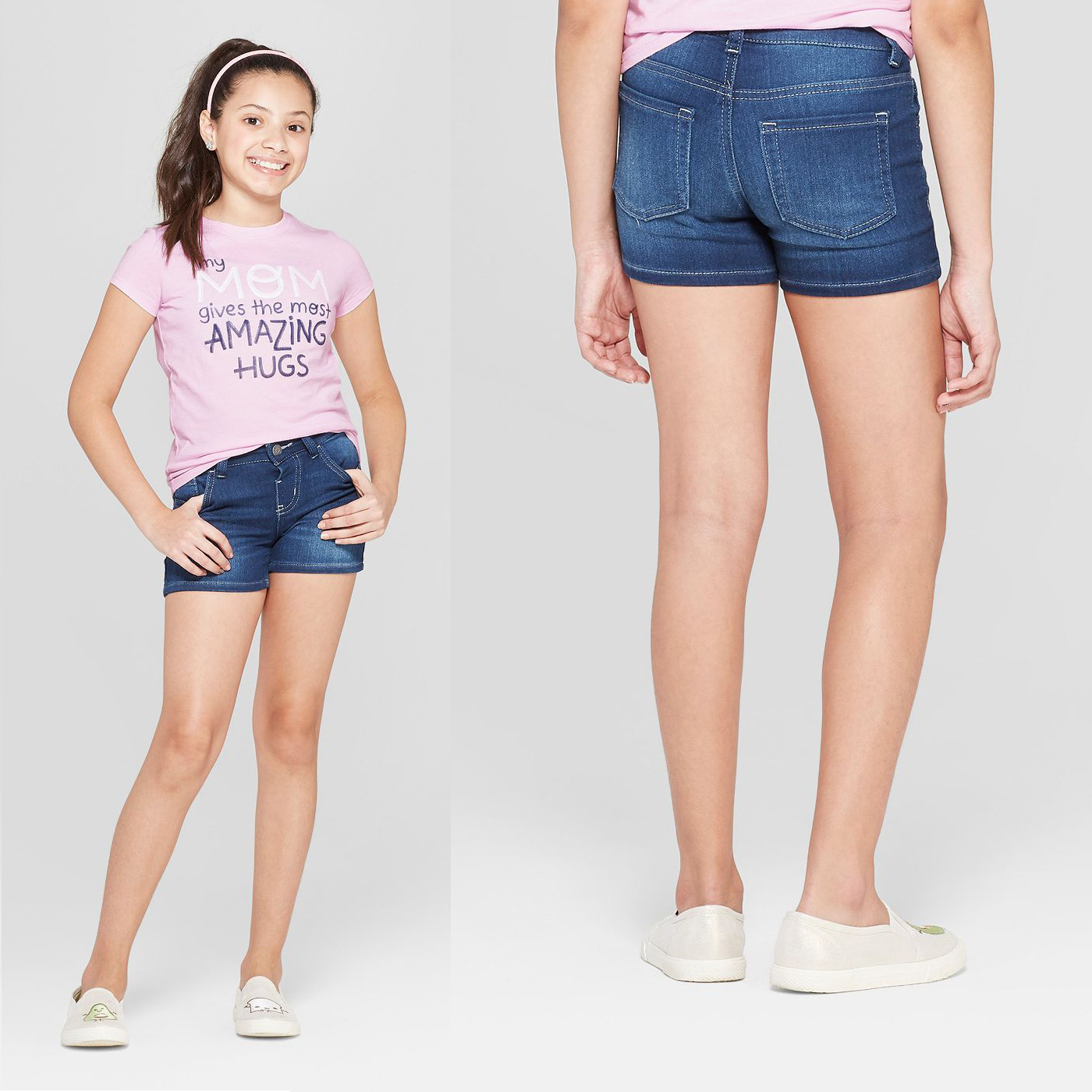 Quần short jean bé gái vải co giãn mềm đẹp hàng XK từ 18kg đến 27kg màu xanh đậm