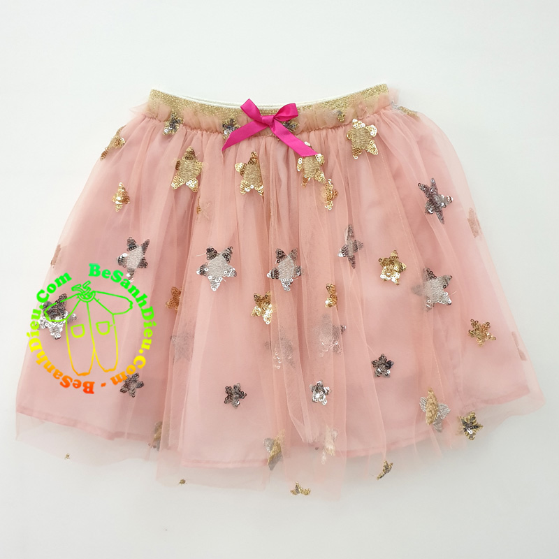 Váy nỉ Babidiboo màu hồng công chúa nhún ngực phối chân voan nhũ size SHIN  Baby Closet