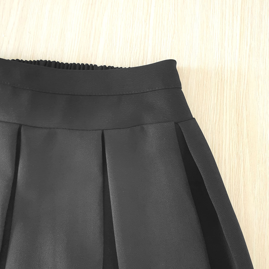 Chân váy midi dúm sườn 2 túi cạp to bản màu đen